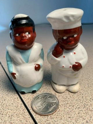 Vintage Black Americana Salt & Pepper Shakers: Small Cook And Maid Japan