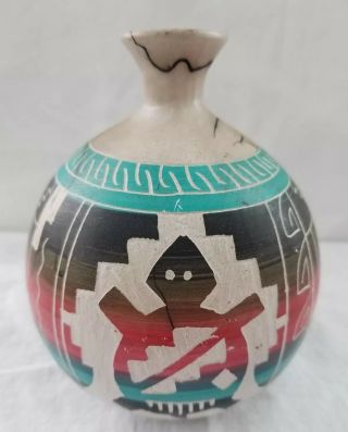 Vintage Native American Pottery Vase Carved Design Turtle Collectible Decorative