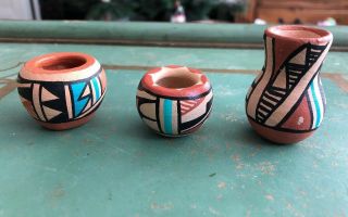 Miniature Native American Jemez Pueblo Polychrome Pottery Signed Chaves Jc Bala