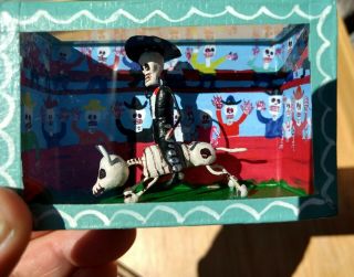 Toro & Bullfighter Diorama Mexican Day of the Dead Shadow Box Mexico Folk Art 4