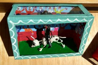 Toro & Bullfighter Diorama Mexican Day of the Dead Shadow Box Mexico Folk Art 5