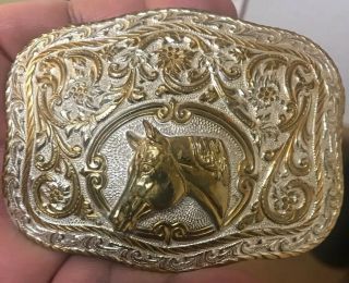 Crumrine Manufacturing Vintage Belt Buckle Heavy Silver Plate On Bronze 20,  Yrs