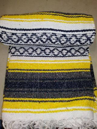 Authentic Mexican Falsa Blanket Yellow Hand Woven Yoga Mat Blanket 74 " X 50 "