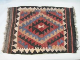 Vintage Wool Aztec Native American Style Hand Woven Rug 33 " X23 " Brown Blue Red