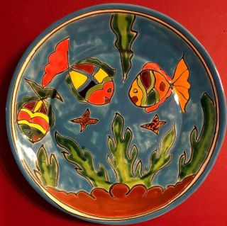 Talavera Mexico 11.  5” Dinner Plate Wall Decor Mexican Art Painted Fish Nieves