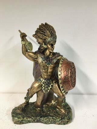 Mayan Warrior With Mayan Calendar On Shield - Silver & Classic Gold