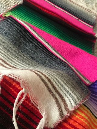 Vintage Vibrant Finely Woven Mexican Saltillo Serape Blanket Rug Runner 84x9 1/2