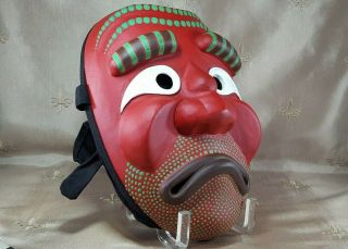 VINTAGE Asian DANCE MASK Carved Wood HAND PAINTED Red 3