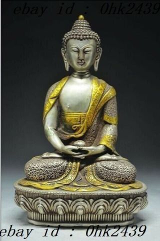 8.  19 Inch/chinese Ancient Tibet Copper Plated Silver Statue Of Buddha Had