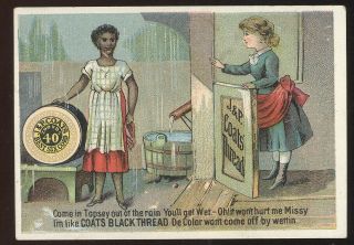 1880s Trade Card Advertising J&p Coats Black Thread,  Topsey Doll Illustration