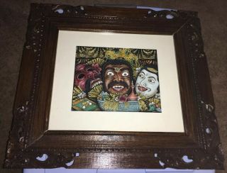 Vintage Bali Indonesia Hand Carved Wood Frame With Man & Masks Art Signed Bali