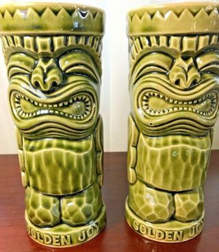 Vintage Green Ku Tiki Mug By Omc - Golden Joy - Milford Conn Set 2 - 6.  5 " Tall