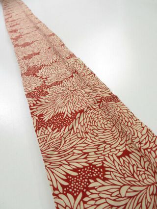 2d09z30 Vintage Japanese Kimono Silk Fabric Dark Red Chrysanthemum 79.  5 "