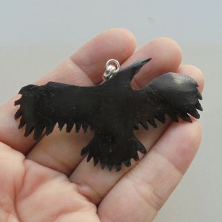 Raven Pendant,  Raven Carving From Buffalo Horn Carving with Silver Bail 012306 4