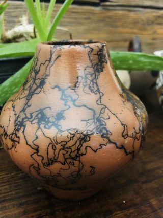 Vintage Native American Indian Horse Hair Handmade Pot Vase By Jm Southwestern