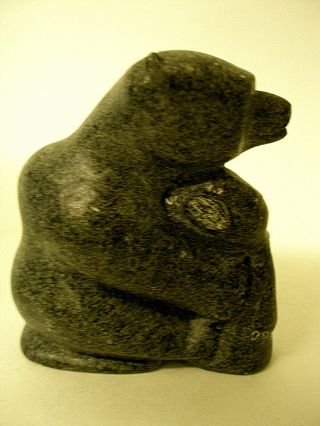 Vintage Hand Carved Eskimo Soapstone Figurine Bear & Cub Arist Signed George A