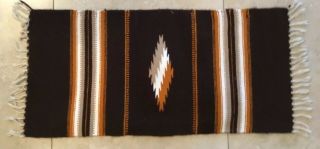 Vintage Mexican Hand Woven Table Runner,  Rug,  Southwest Design,  Brown,  Multi