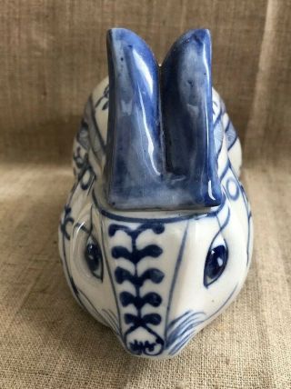 Chinese Porcelain Blue and White Bunny Rabbit with Removable Lid Trinket Dish 3