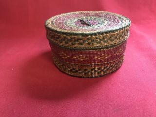 Vintage Native American Woven Basket With Lid