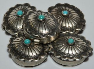 5 Vintage Navajo Sterling Silver Turquoise Bead Oval & Etched Button Covers A,
