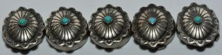 5 Vintage Navajo Sterling Silver Turquoise Bead Oval & Etched Button Covers A, 3
