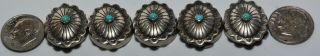 5 Vintage Navajo Sterling Silver Turquoise Bead Oval & Etched Button Covers A, 4