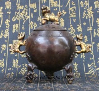Old China Bronze Gilt Pixiu Beast Incense Burner Censer