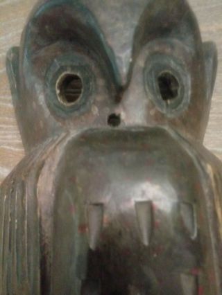 Vintage Mexican Festival Owl Mask Carved Wood Folk Art 11 