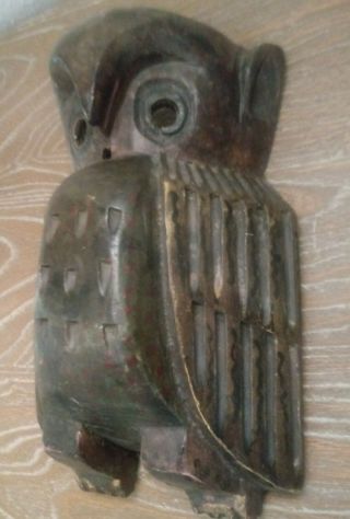 Vintage Mexican Festival Owl Mask Carved Wood Folk Art 11 