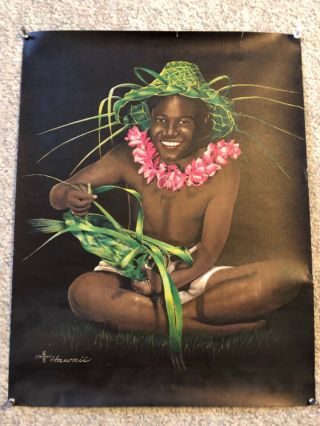 Vintage Hawaiian Print Cross Boy Weaving Lauhala Hat