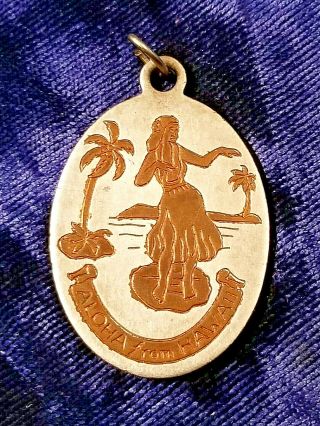 Vintage Aloha From Hawaii Hula Girl Pendant Medallion 1 1/8 " X 1 1/2 "