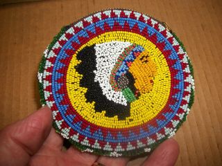 Vintage Native American Beaded Money Pouch Coin Purse Indian Chief Motif