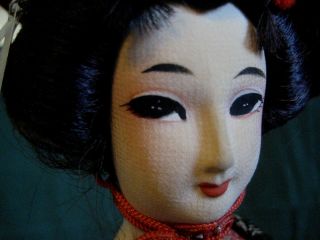 Geisha Girl Doll Vintage Japan Red Hat Dancer Large 15.  5 " Silk Face Kimono