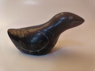 Older Inuit Eskimo Black Soap Stone Carving Sculpture Of A Loon Bird