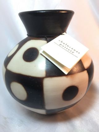 Vintage Art Pottery Chulucanas Signed Artist Brown Beige Pot Peru Vase Geometric