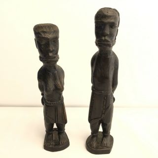 Ebony Wood Hand Carved Statues African Art Man And Women In Chains