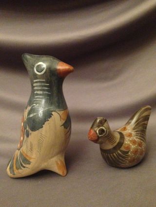 Set Of 2 Vintage Mexican Burnished Bird Folk Art Dove Clay Pottery Tonala Mexico