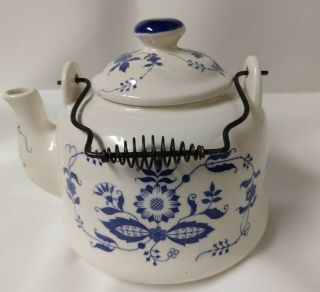 Blue And White Ceramic Teapot Wire Handle Cm,  Inc Chadwick Made In Japan
