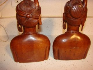 Vintage Wooden Native American Woman And Man Head And Bust Figures Walnut?