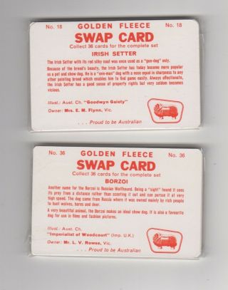 Named Golden Fleece Pedigree Dog Swap Cards.  FULL SET of 36 2