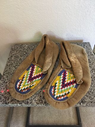 Antique Native American Leather Moccasins Beaded Men’s 9 W