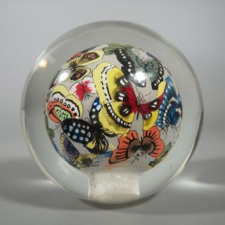 Butterflies Paperweight Chinese Reverse Painted Globe Sphere Li Bien Method
