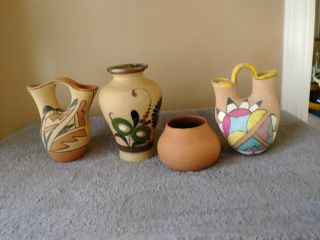 Set Of 4 Hand Made,  Hand Painted Southwest Vases