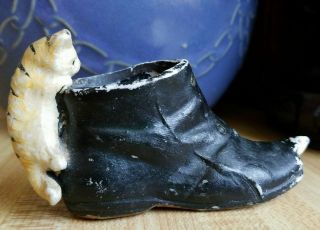 Antique Japanese Porcelain Novelty Cat And Mouse In Shoe Japan Ww2 Fairing