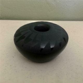 Native American Pottery Small Black On Black Pot - Signed Geneva Santa Clara