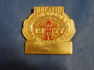 1977 Official Badge Pin Houston Livestock Show & Rodeo Hlsr Texas Star Engraving