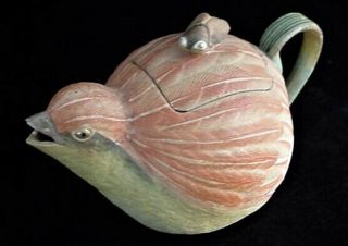 Vintage Small Japanese Meiji Earthenware Banko Ware Quail Bird Pottery Teapot