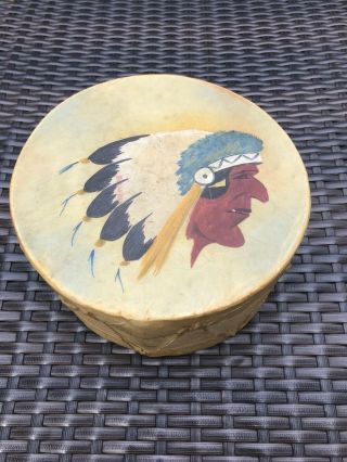 1940s Vintage Native American Indian Drum - Rawhide Hand Painted & Tied