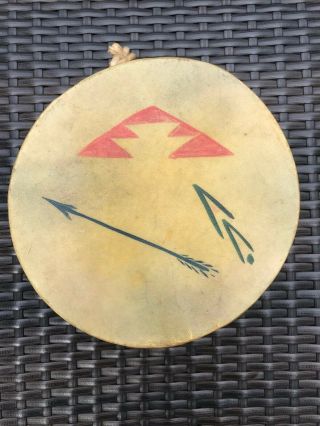 1940s VINTAGE NATIVE AMERICAN INDIAN DRUM - Rawhide Hand Painted & Tied 3