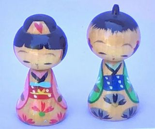 Vintage Japanese Wooden Kokeshi Dolls Women Man 1 3/4” Sendai 1950 - 60’s 46